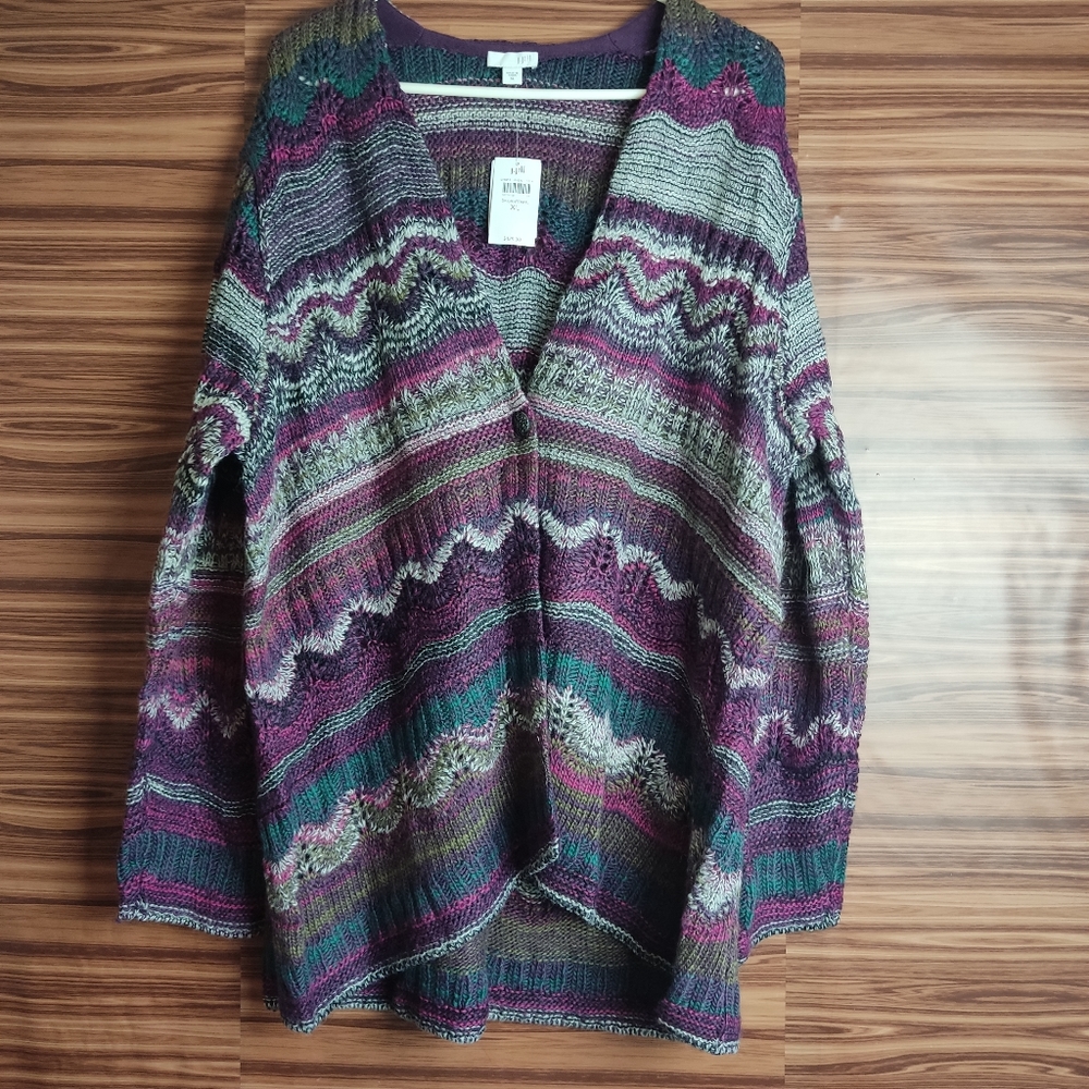 J. Jill Multicolor Single Button Wool Cardigan